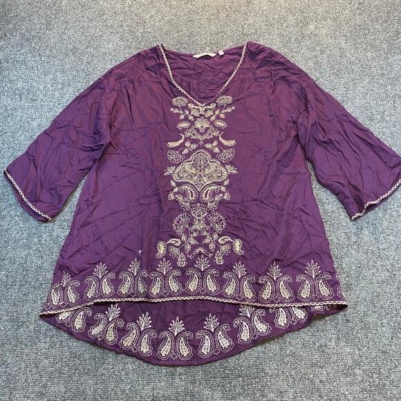 Soft Surroundings Tops - Soft Surroundings Idaira Women Medium Purple Flowy Tunic Embroidered Top Blouse